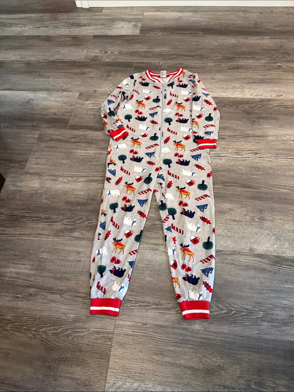 Holiday FamJams Kids Holiday Print One-Piece Pajamas - Red Trim